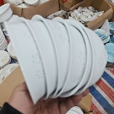 瓷玲珑白色5寸吃饭碗6个微瑕疵