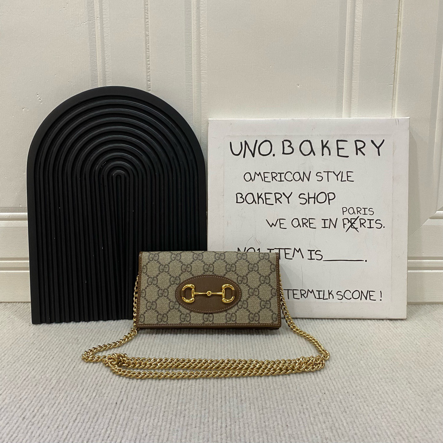 95新 GUCCI/古驰 老花1955马衔扣Woc链条包