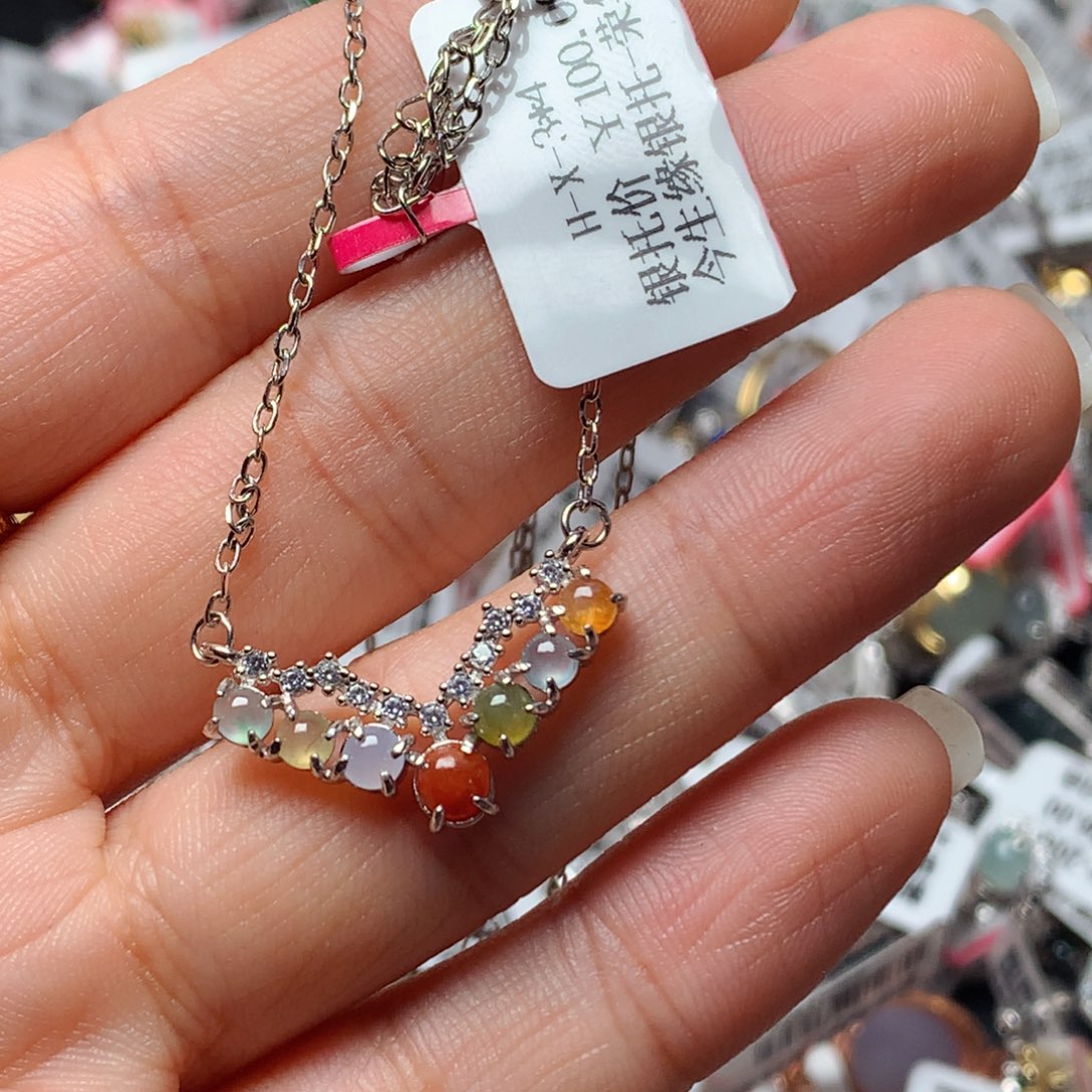 翡翠戒指银S925镶嵌天然翡翠耳饰