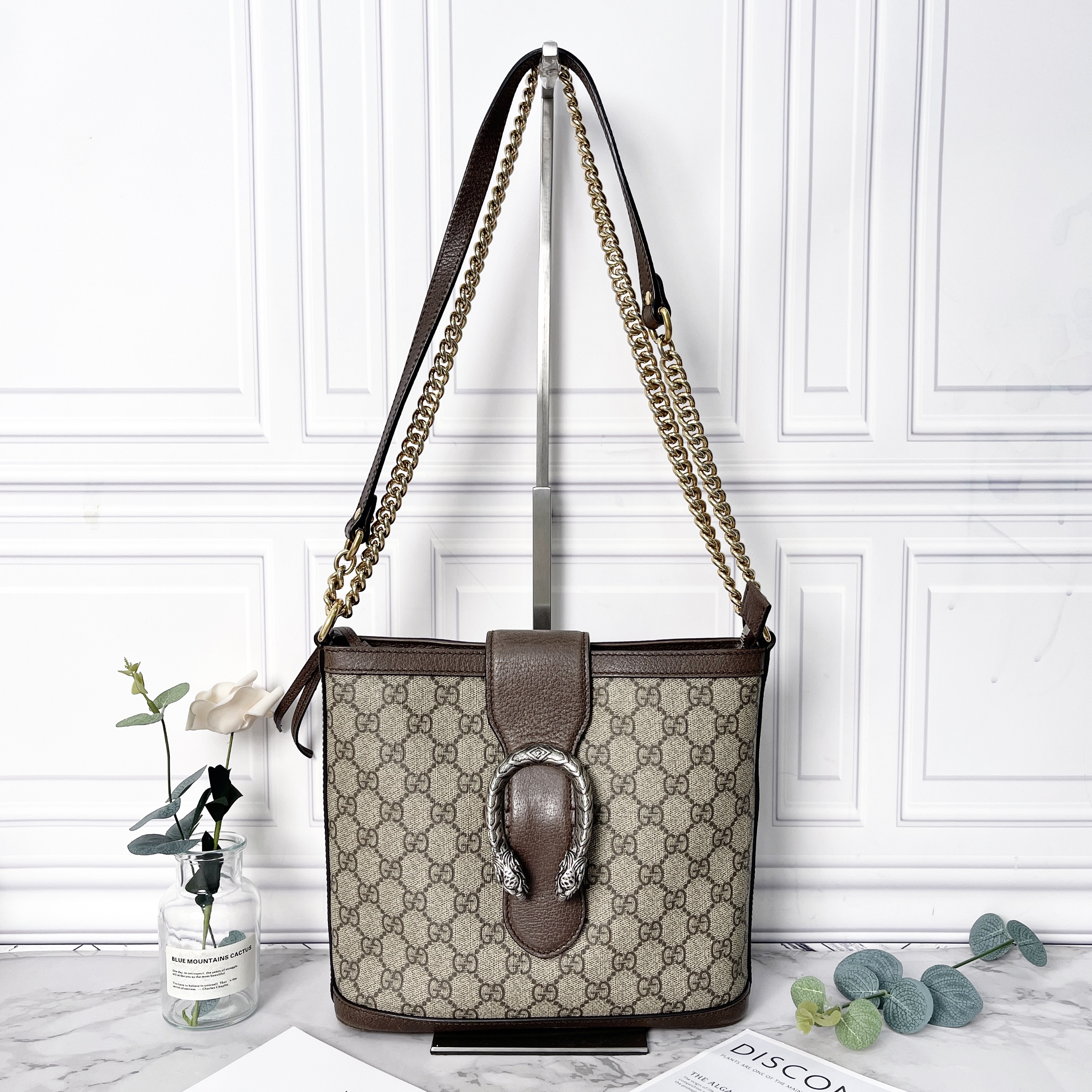 95新 GUCCI/古驰 经典酒神双G logo虎头扣单肩斜挎流浪包休闲