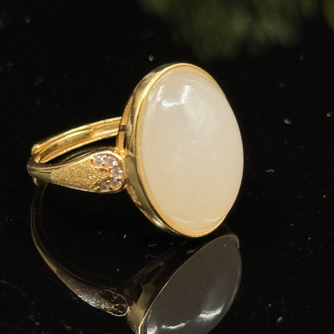 藕粉和田玉s925蛋面戒指-11.5*15mm-多样性发其一-hs61-1040