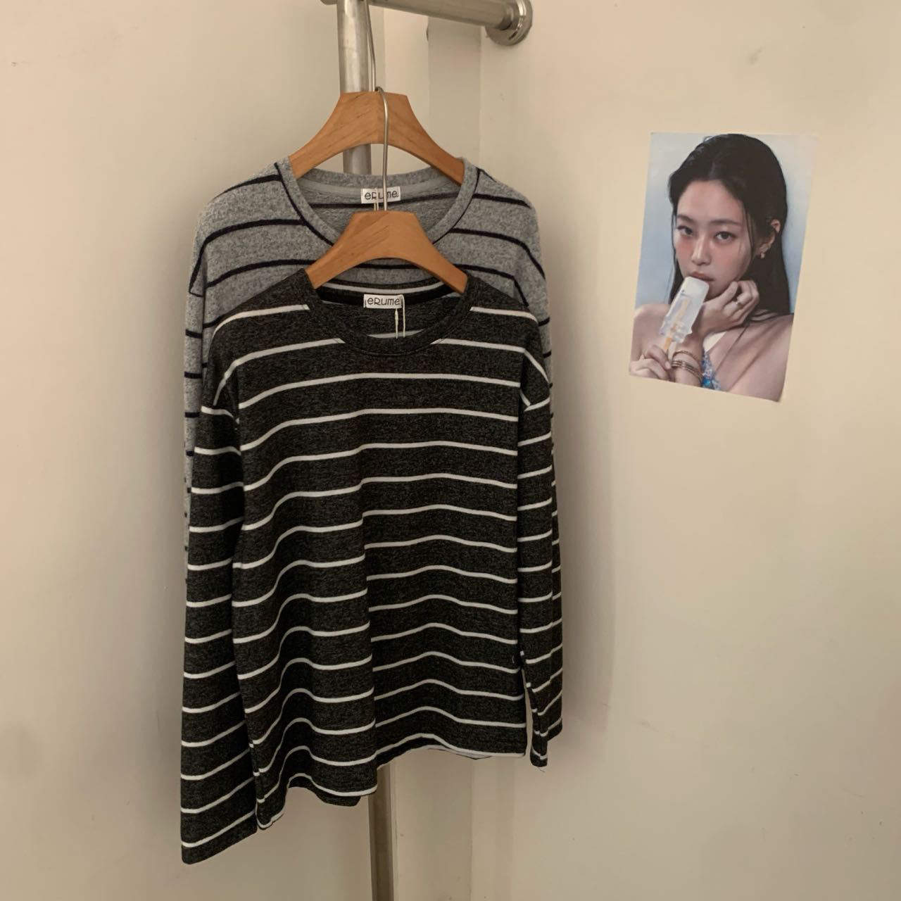 韩代刺绣条纹长袖耐磨休闲上衣