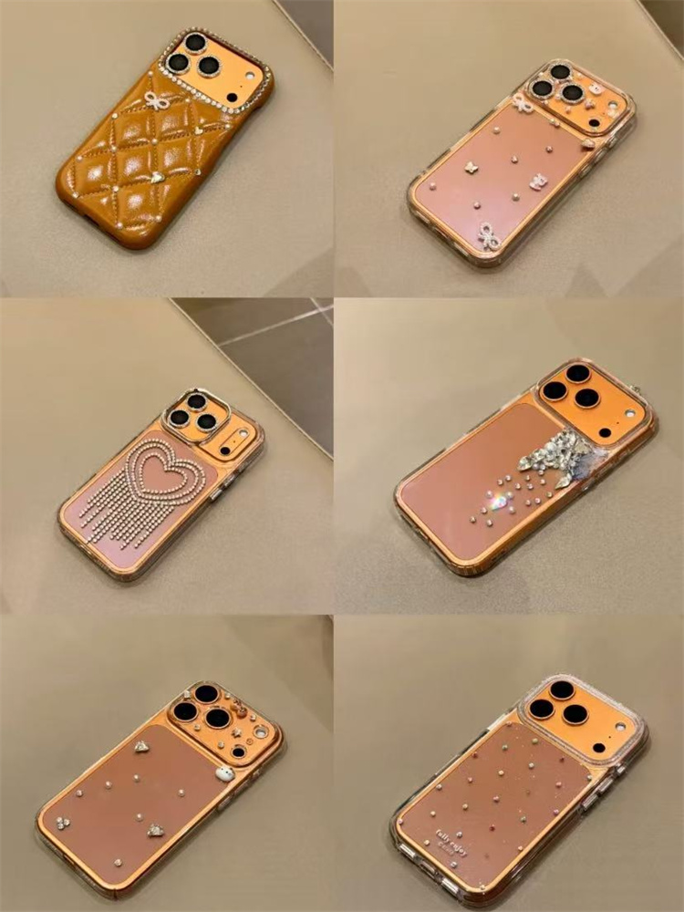 高级印压皮纹闪钻珍珠适用iPhone17pro手机壳苹果16pro新款15pro