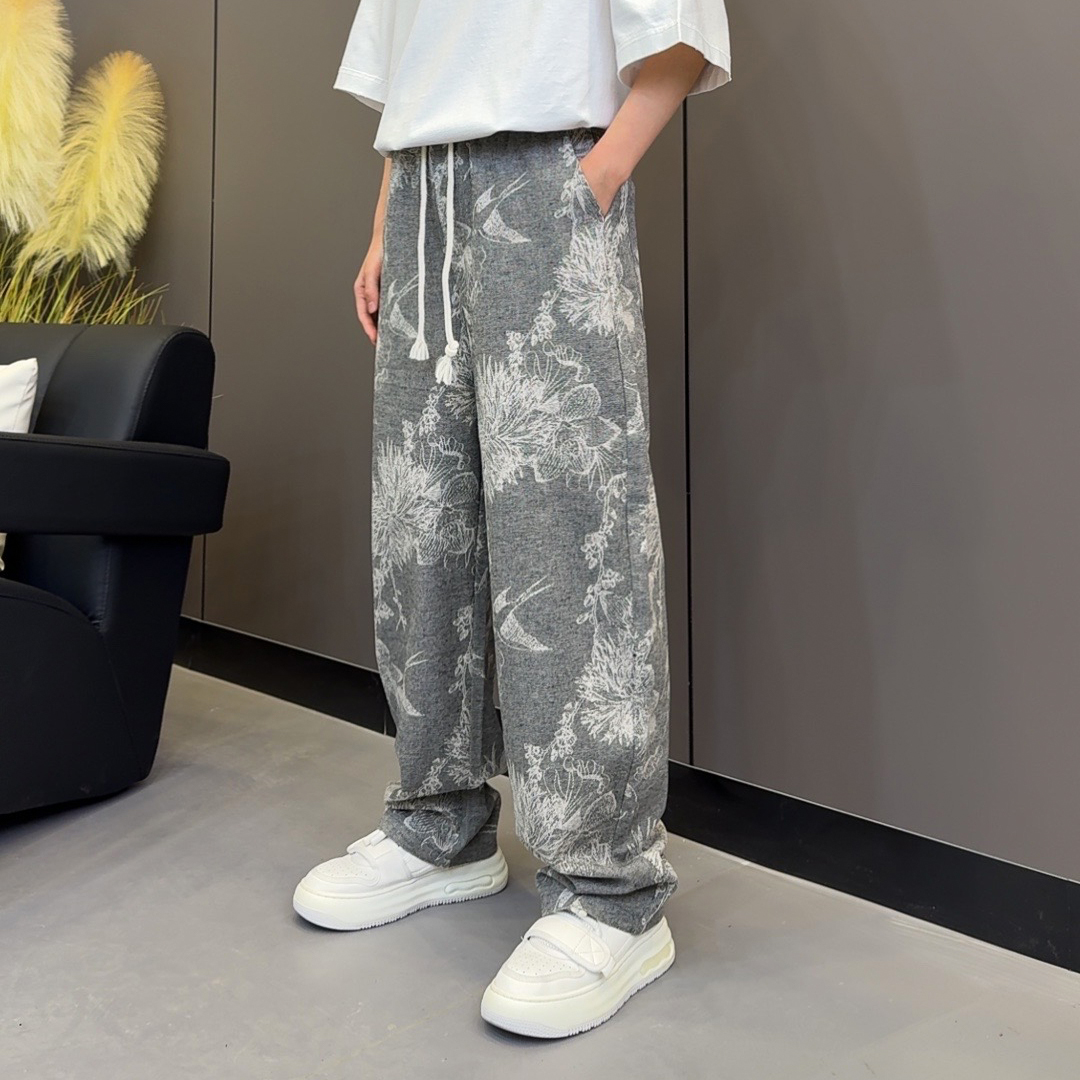 2025春季新款暗纹提花潮流休闲裤男宽松直筒阔腿裤运动长裤牛仔裤