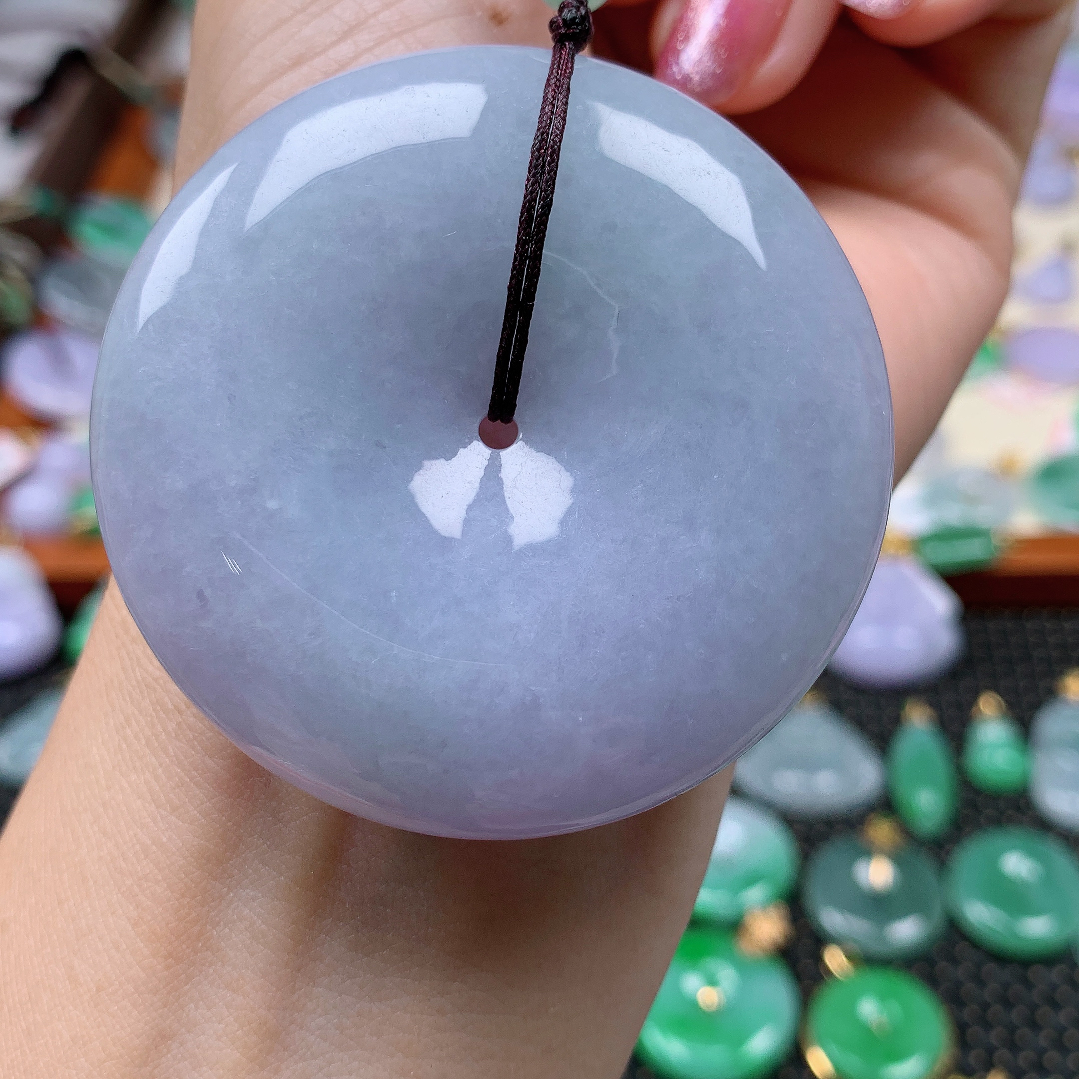 缅甸天然A货翡翠，淡紫平安扣，编号446/1030尺寸55-11.9