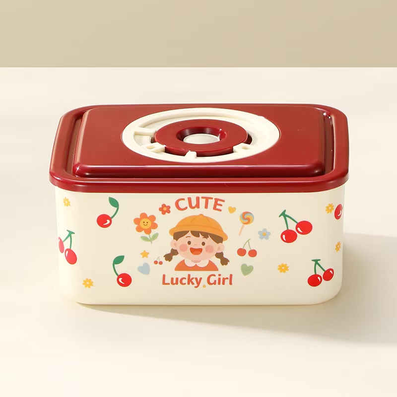 【送勺子】卡通樱桃不锈钢可微波炉加热保温饭盒便当盒
