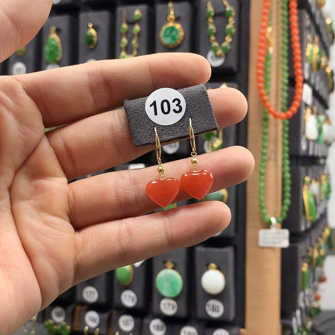 南红玛瑙耳饰18K金镶嵌