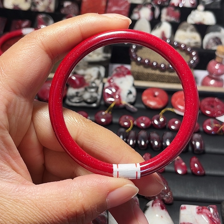 天然辰砂马仙溪晶粉砂手镯56mm