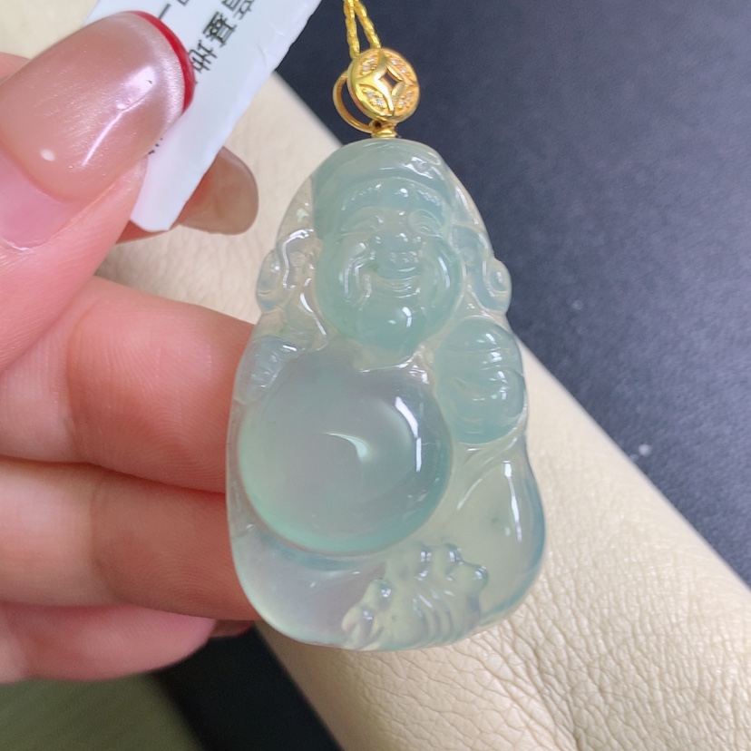 【闪购商品】翡翠18K金镶嵌颈饰财神