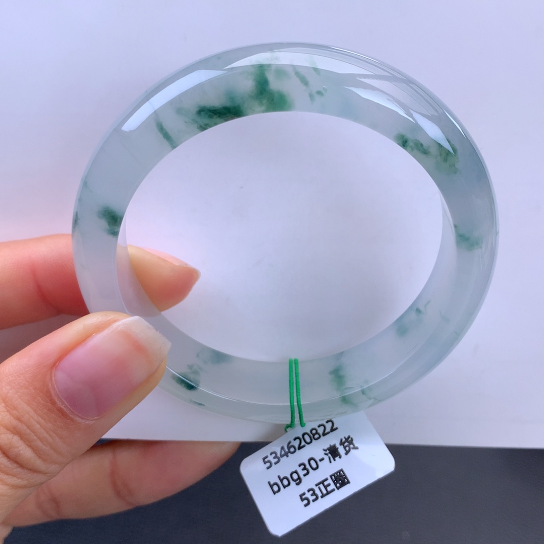 翡翠未镶嵌手镯冰胶莹光绿花手镯