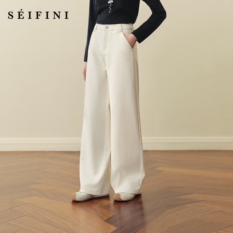 诗凡黎直筒磨毛休闲裤2025冬新款立裁高腰显瘦提臀长裤7GA451331