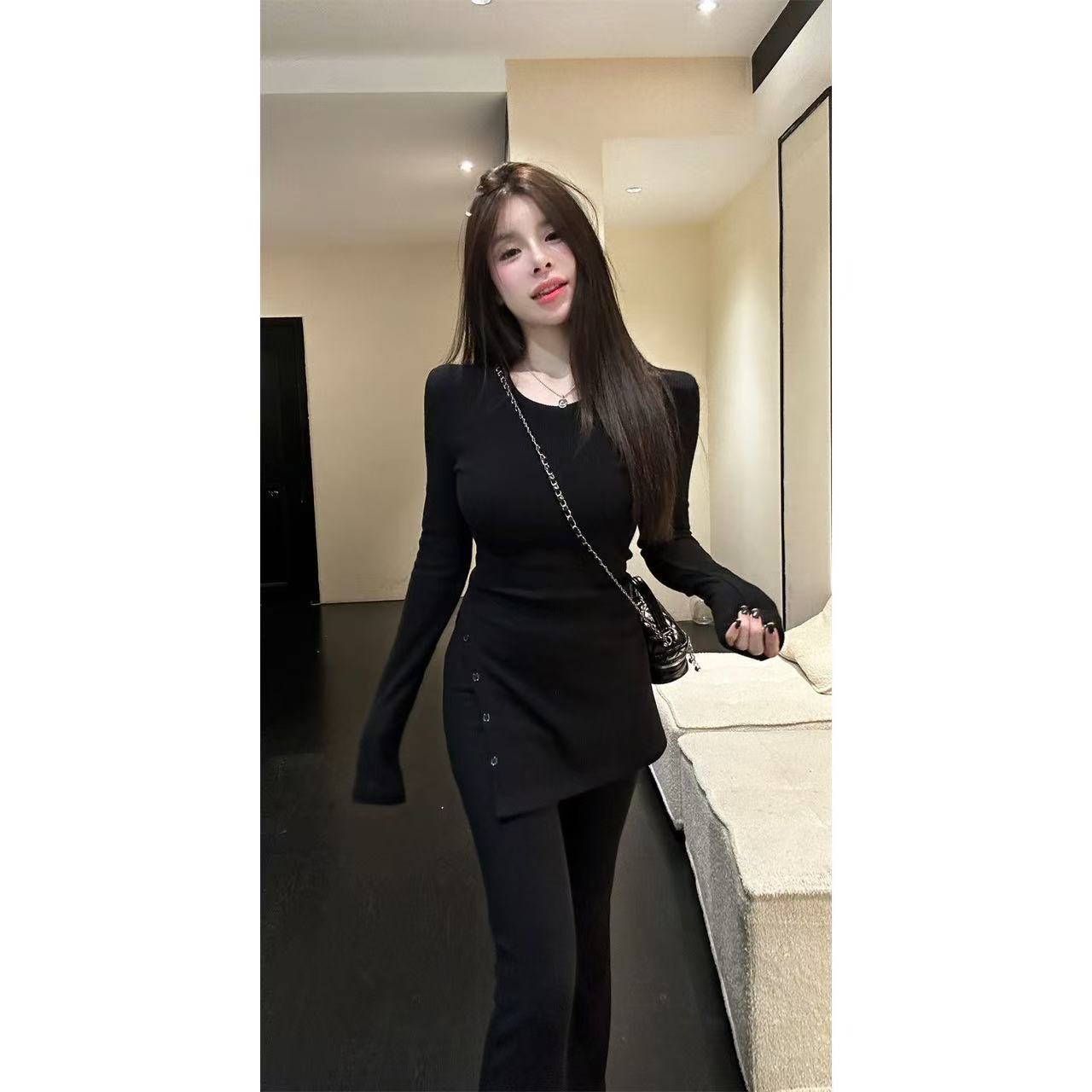 洋洋家新款纸片人套装显瘦洋气大码