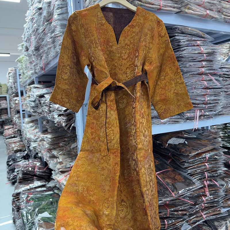 5682款新中式重磅日常A字裙气质连衣裙【橙v】