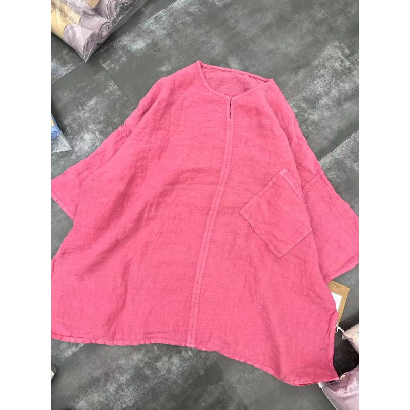 3670雨露麻单层宽松文艺短袖上衣夏季新款衣长75胸围150