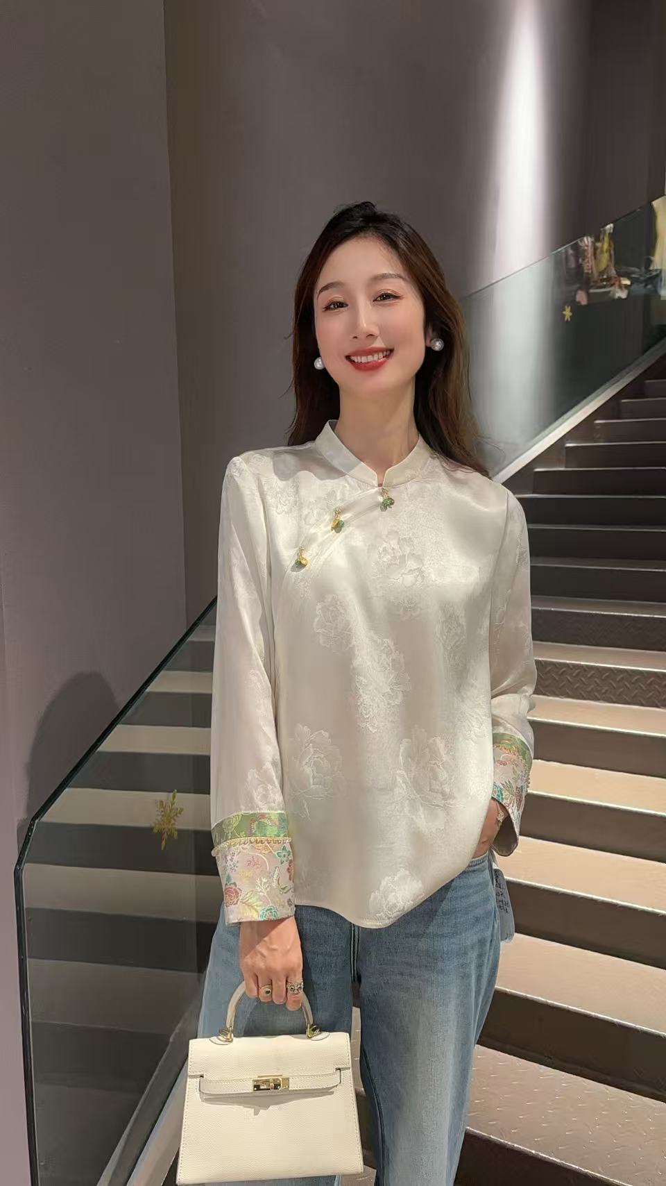 《珊珊定制》新中式时尚显瘦复古气质百搭宽松包容刺绣衬衫6279