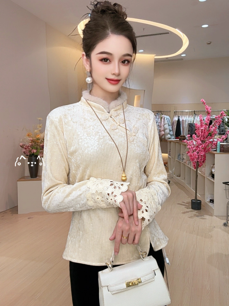 ＱＹ秋冬新款加绒加厚保暖收腰显瘦新中式盘扣打底衫159款