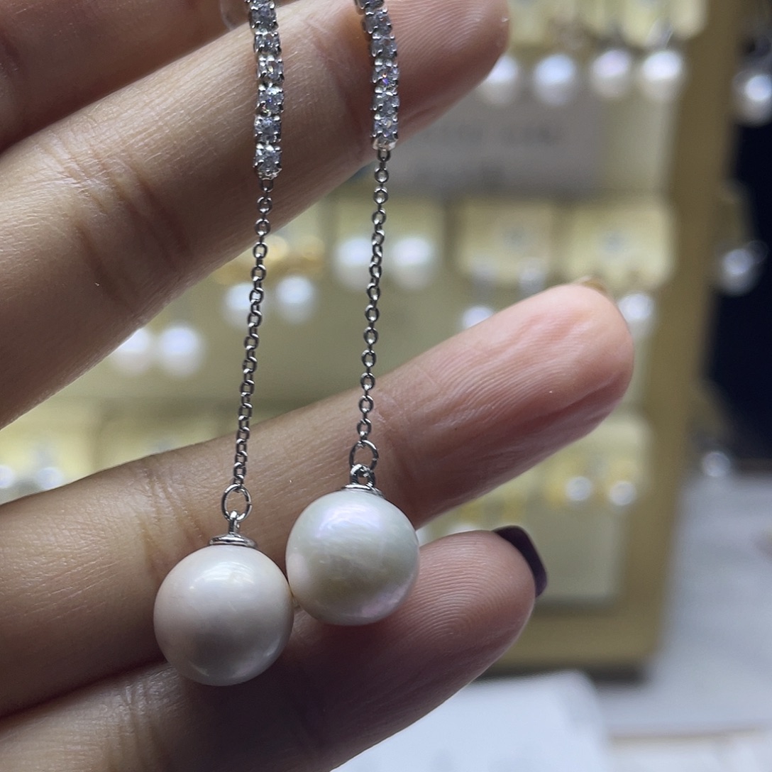 银S925镶嵌淡水珍珠耳饰