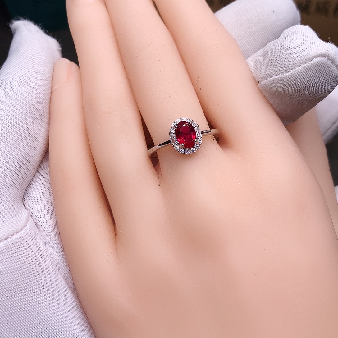 红宝石戒指银S925镶嵌