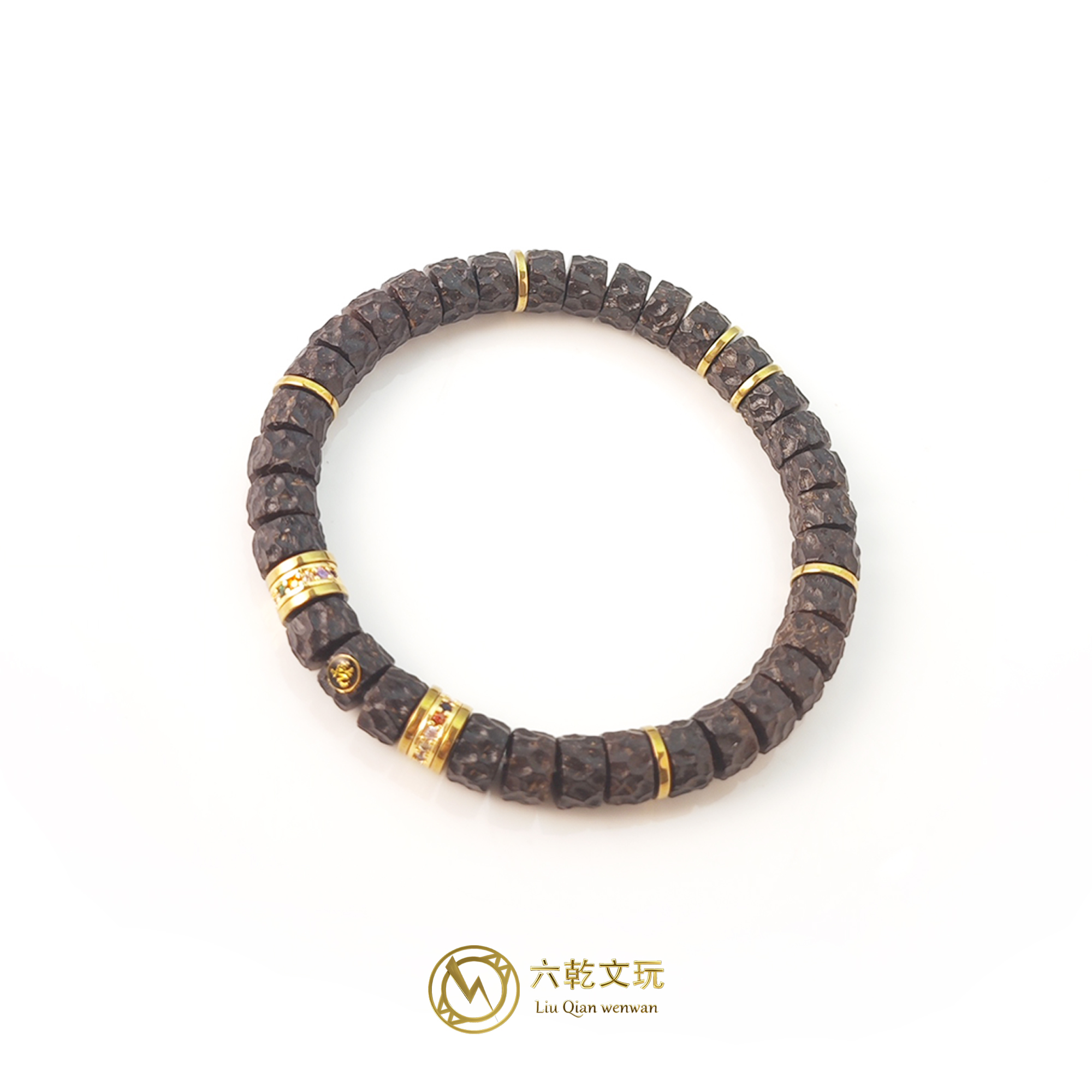 印尼原生态干磨8mm椰蒂刀痕无相精工雕刻镶标款精选百搭手串