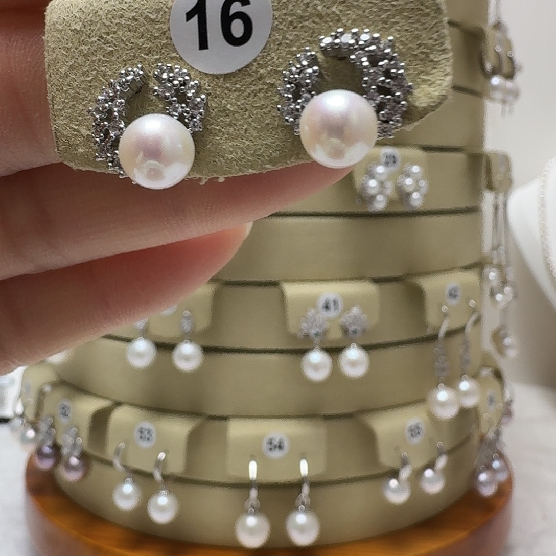 耳饰银S925镶嵌淡水珍珠