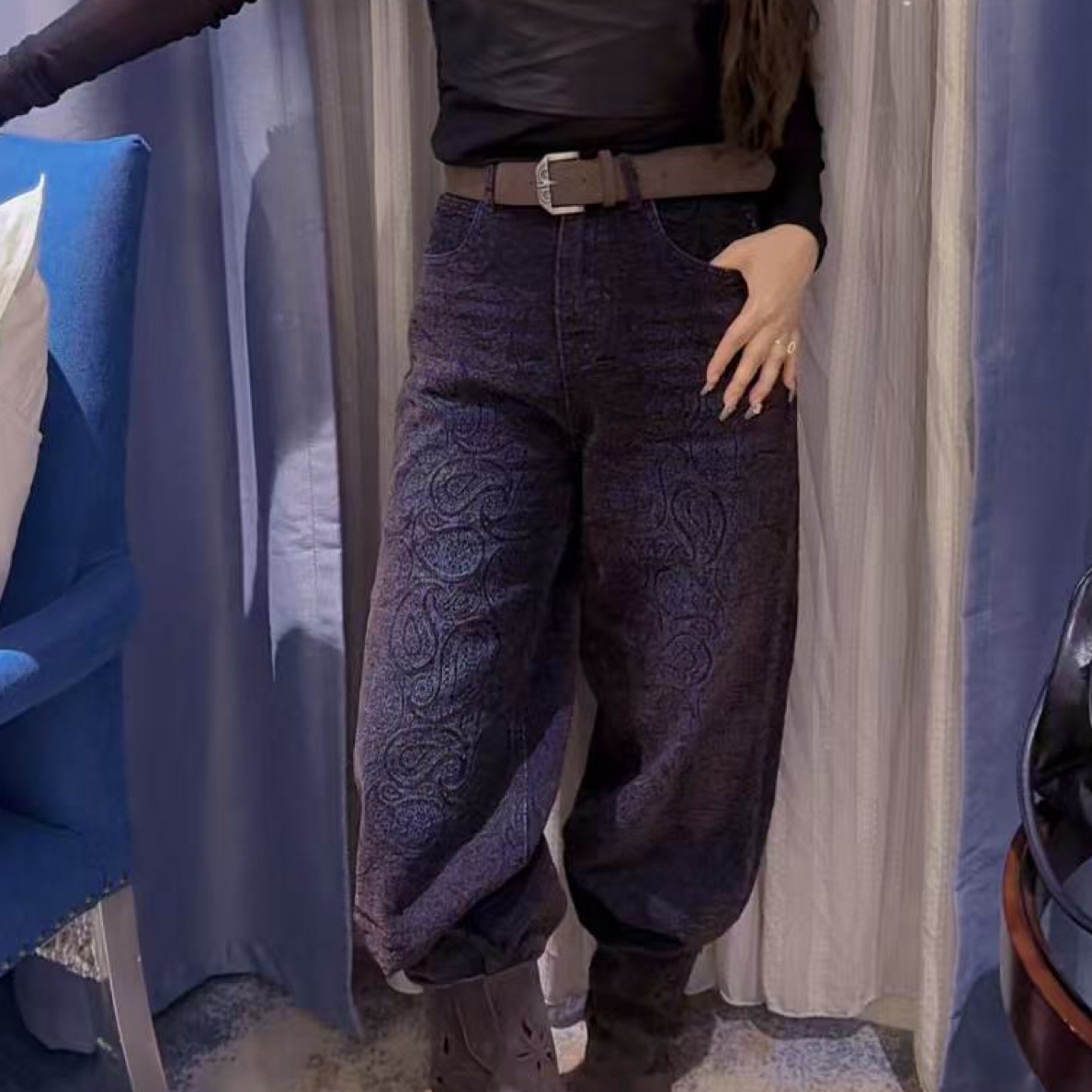 时尚新款提花直筒牛仔裤#3923