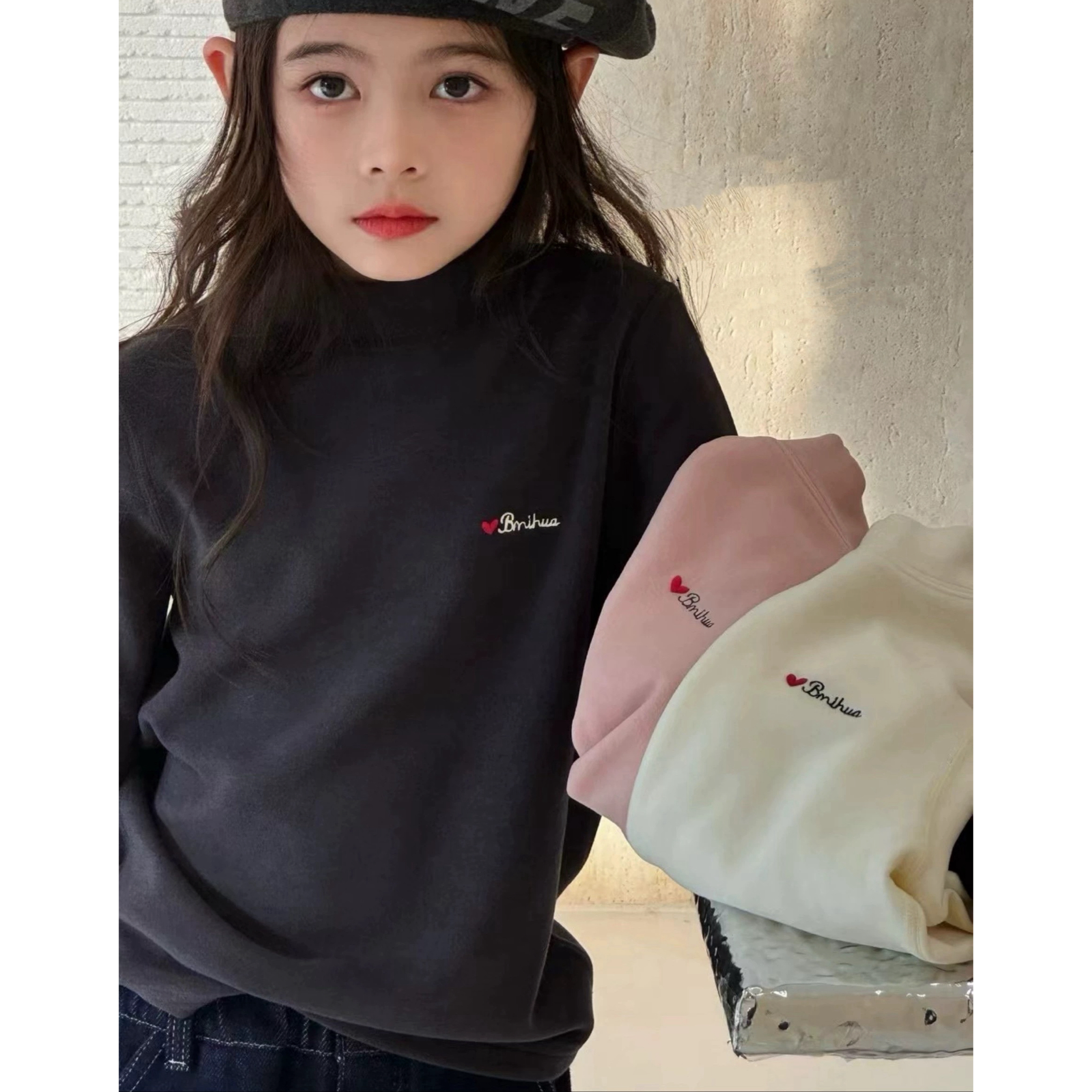 W童品，（ 现货 ）<7338编码>2025秋冬新款女童中大童加厚打底衫洋气