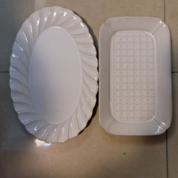 瓷片微瑕螺纹鱼盘一个  奈良长盘一个