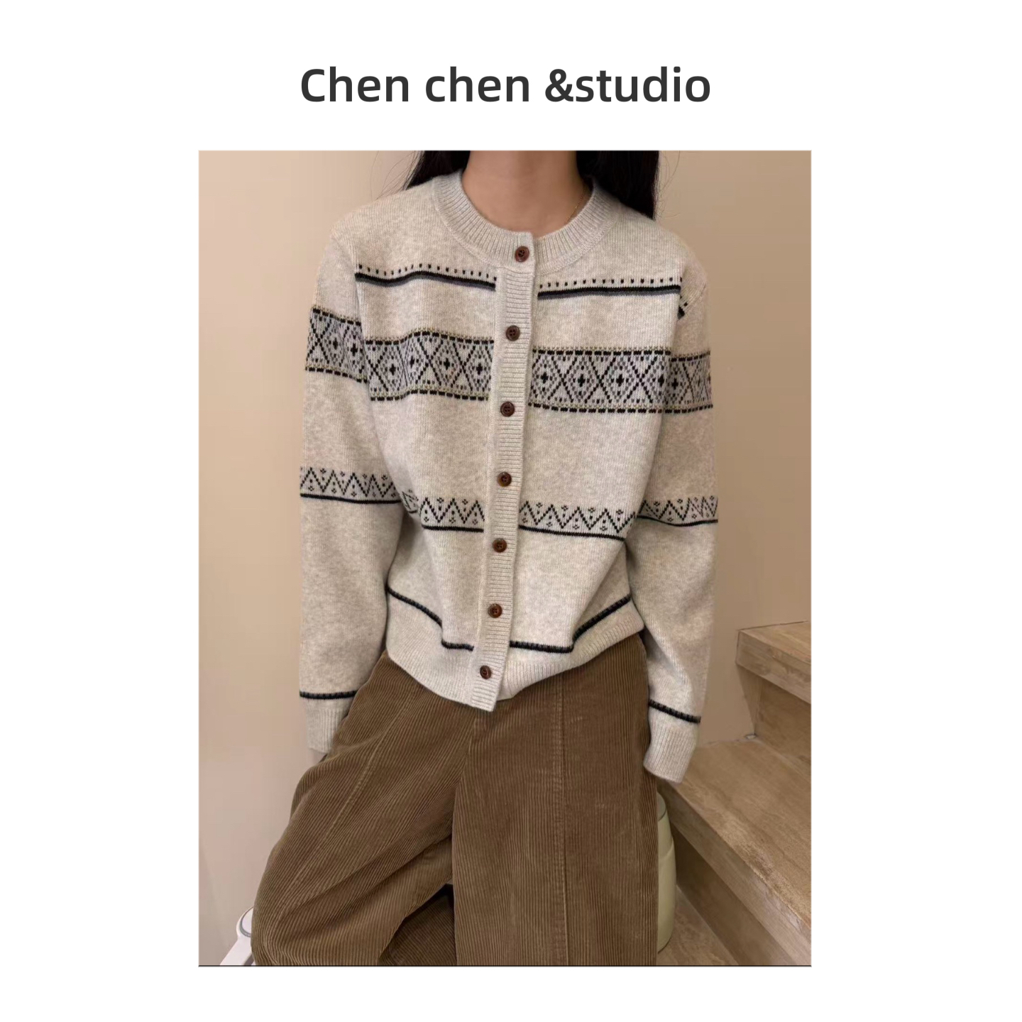 【菱格费尔岛毛衣】春秋季新款慵懒风学院氛围感提花亲肤针织开衫