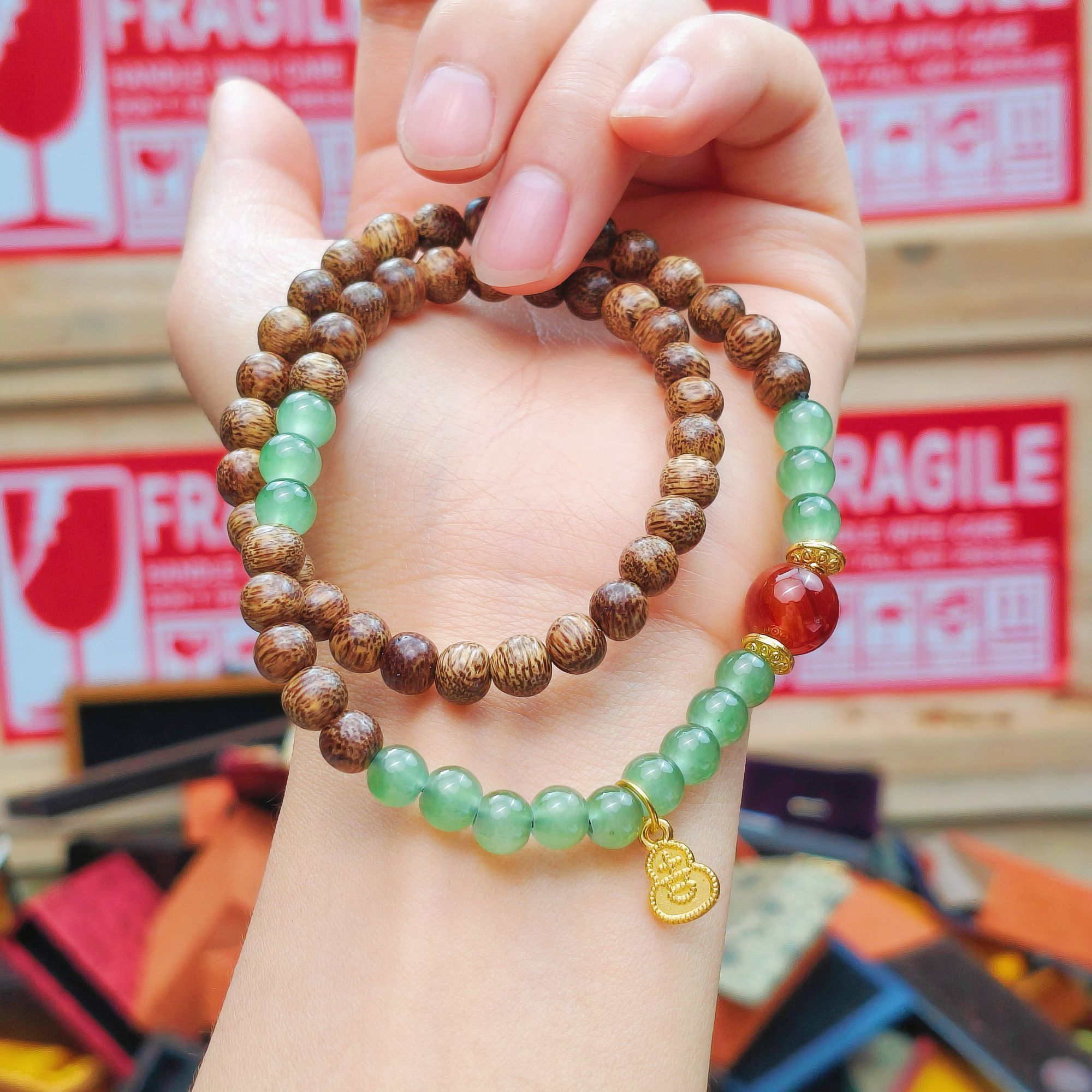 增香沉香木沉香木圆珠浮水双圈款 精品手串 无礼盒 S 0833