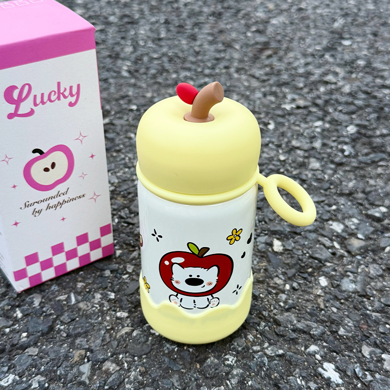 苹果小狗可爱小巧保温杯新款316不锈钢带提环便携学生杯子少女心