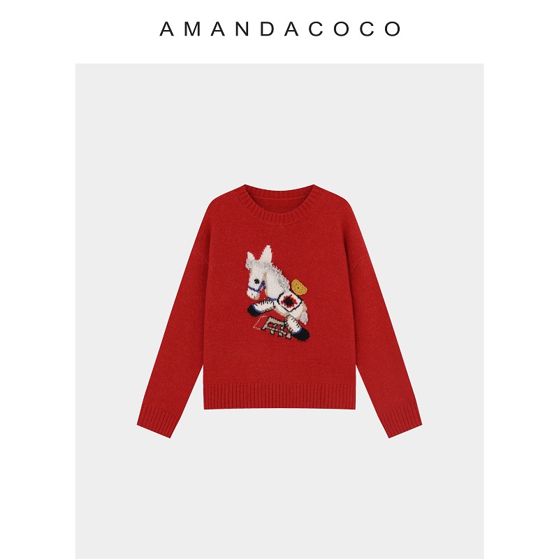 理想漫冬～25秋冬设计感串珠小马刺绣休闲减龄长袖毛衣