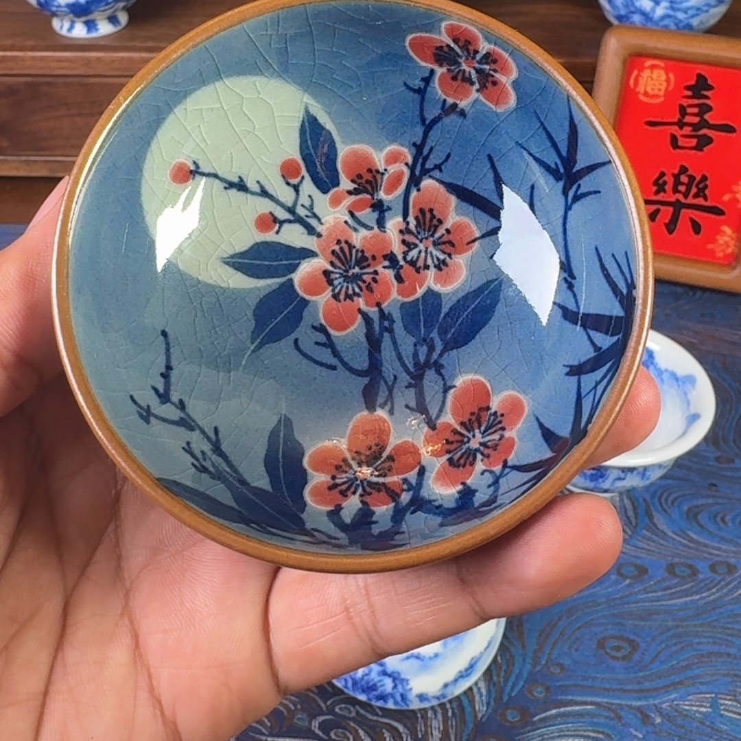 景德镇全手工手绘老陶泥普洱杯