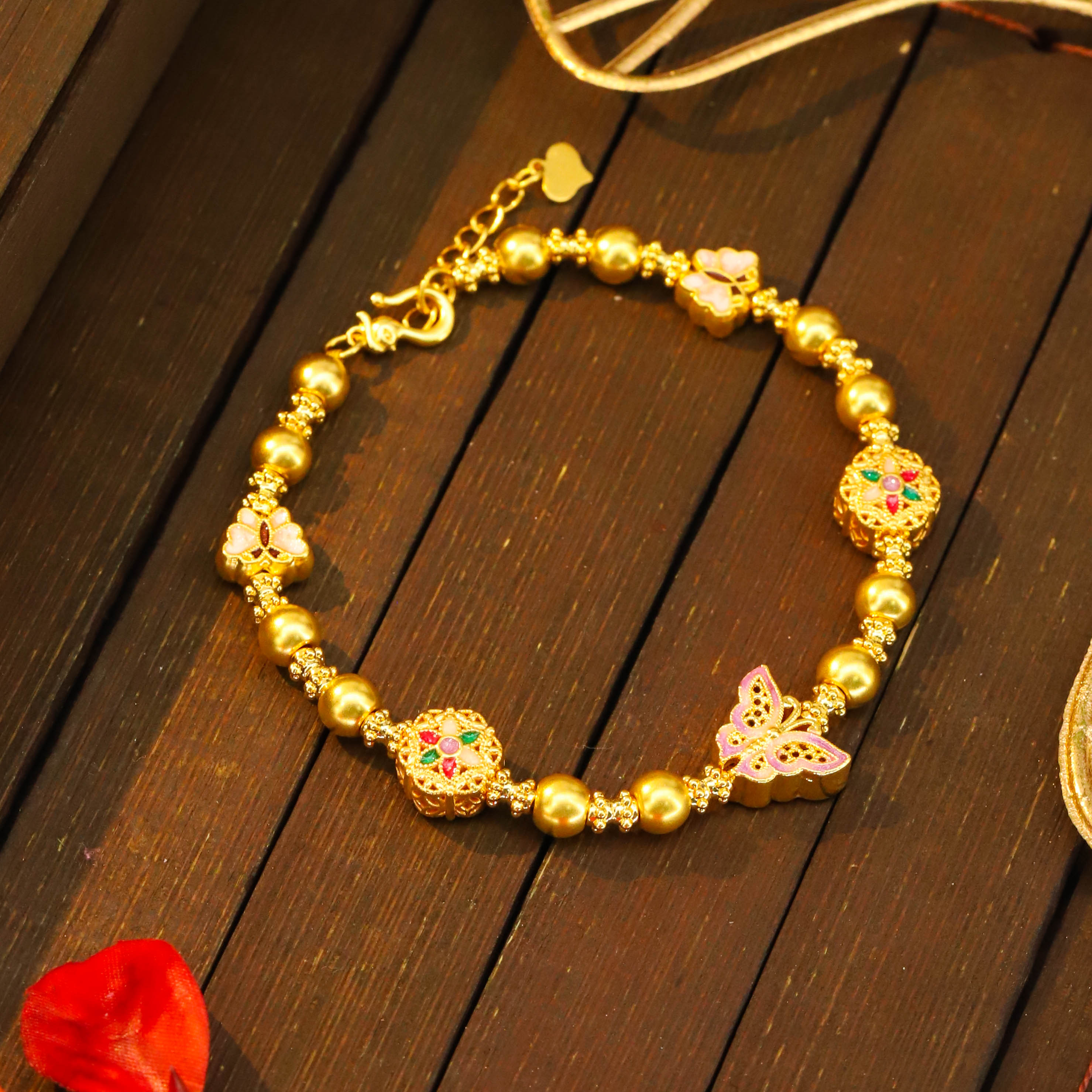 恒宝福【璐璐专享】足金999 宫廷古法金无氰硬金蝴蝶手链 