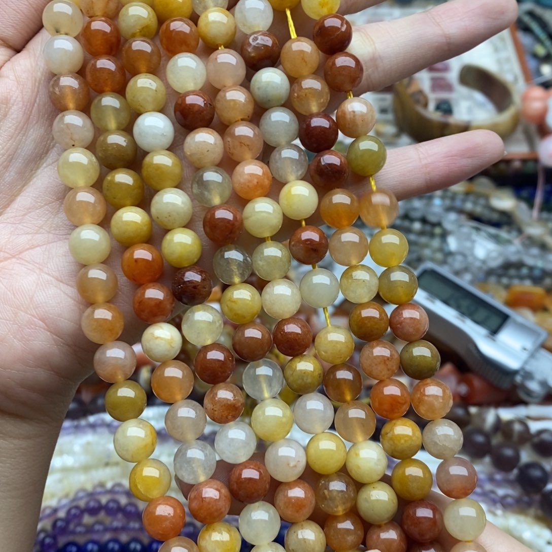 玛瑙/玉髓未镶嵌珠宝半成品一条装纯天然金丝玉圆珠8mm