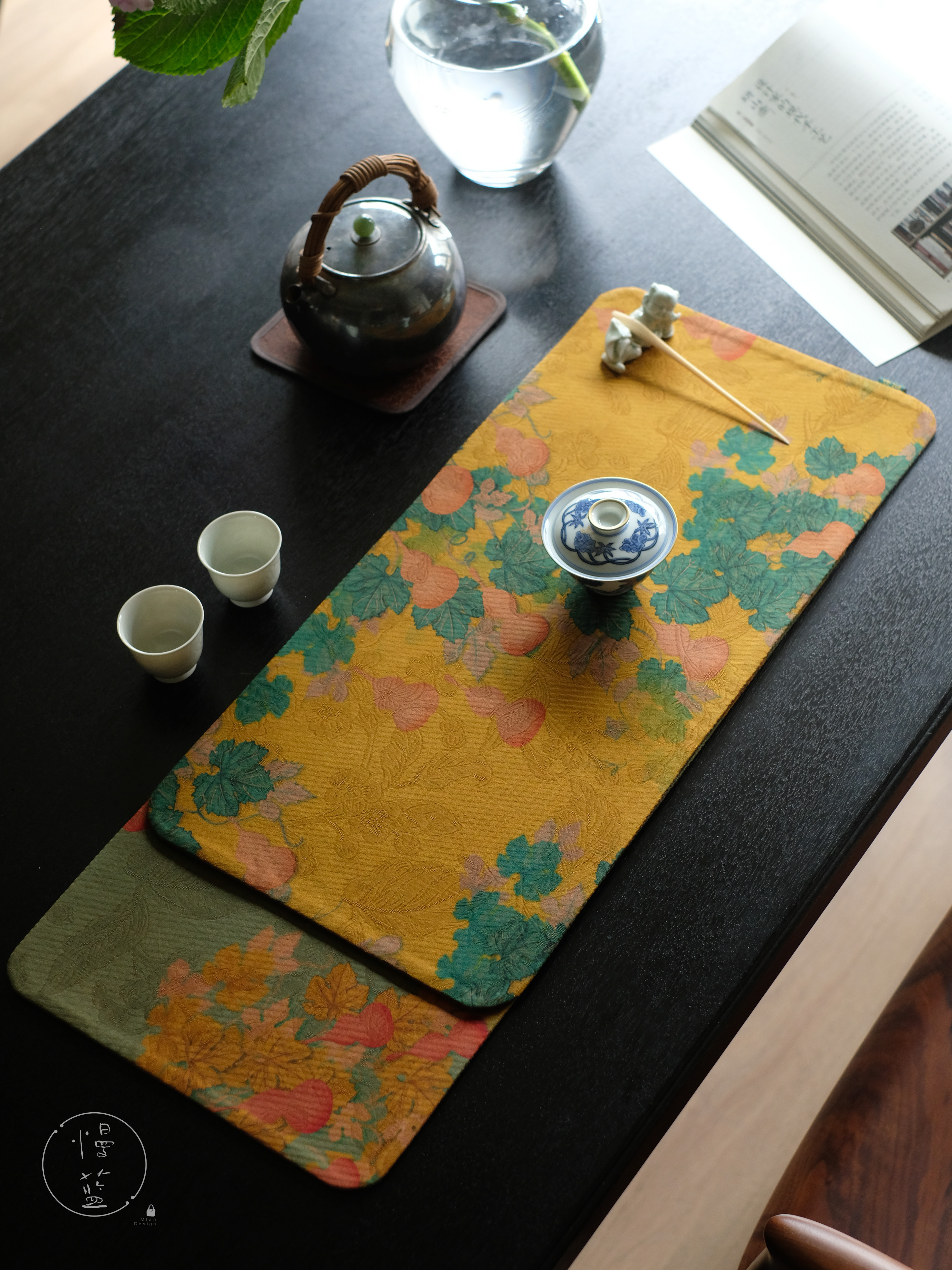 慢蓝真丝香云干泡垫双面双用干泡茶配件中式简约长方形轻奢