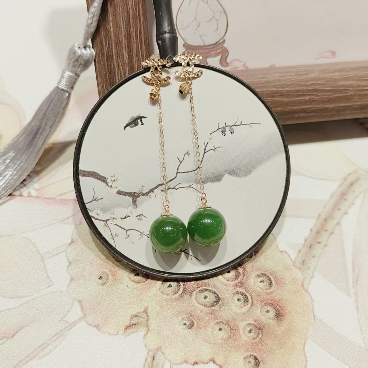 金750和田玉碧玉耳饰256