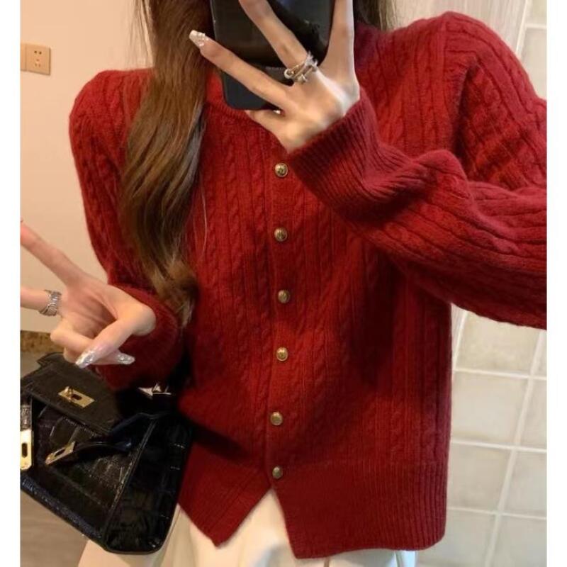 【曲奇麻花】刺绣设计100%纯山羊绒重工麻花开衫XP24001