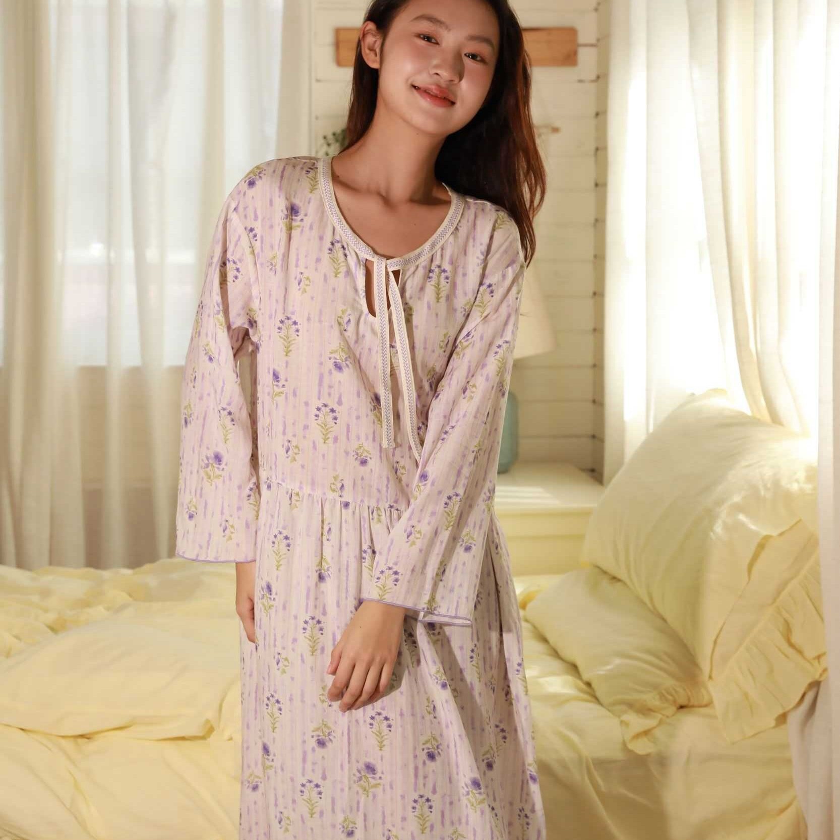 朵朵可可·261-177女甜美印花长袖26春夏可外穿家居睡裙