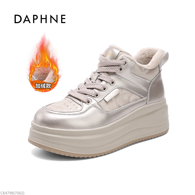 达芙妮时尚休闲鞋2025冬季新款厚底加绒保暖松糕鞋高帮休闲女鞋