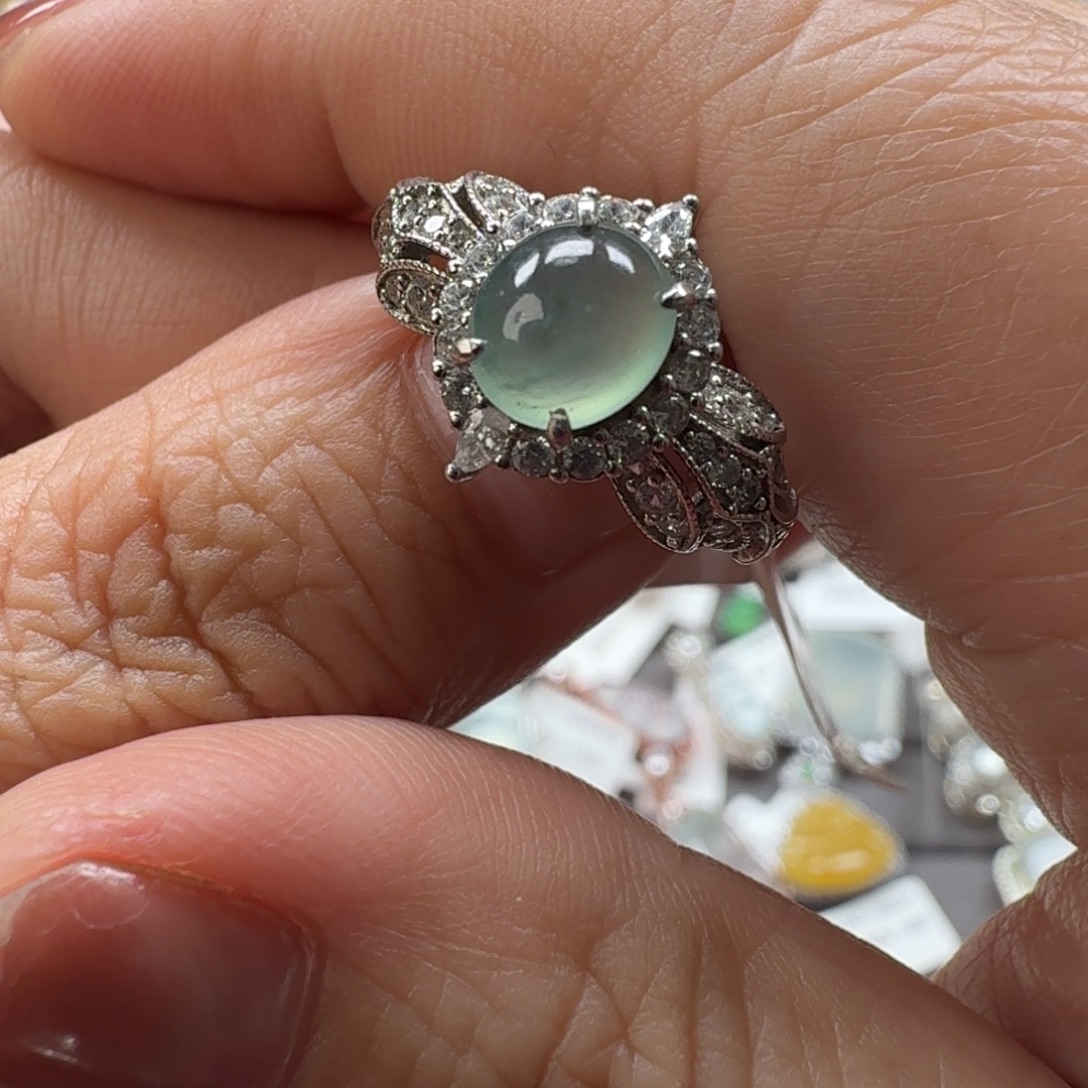 翡翠银S925镶嵌戒指8039