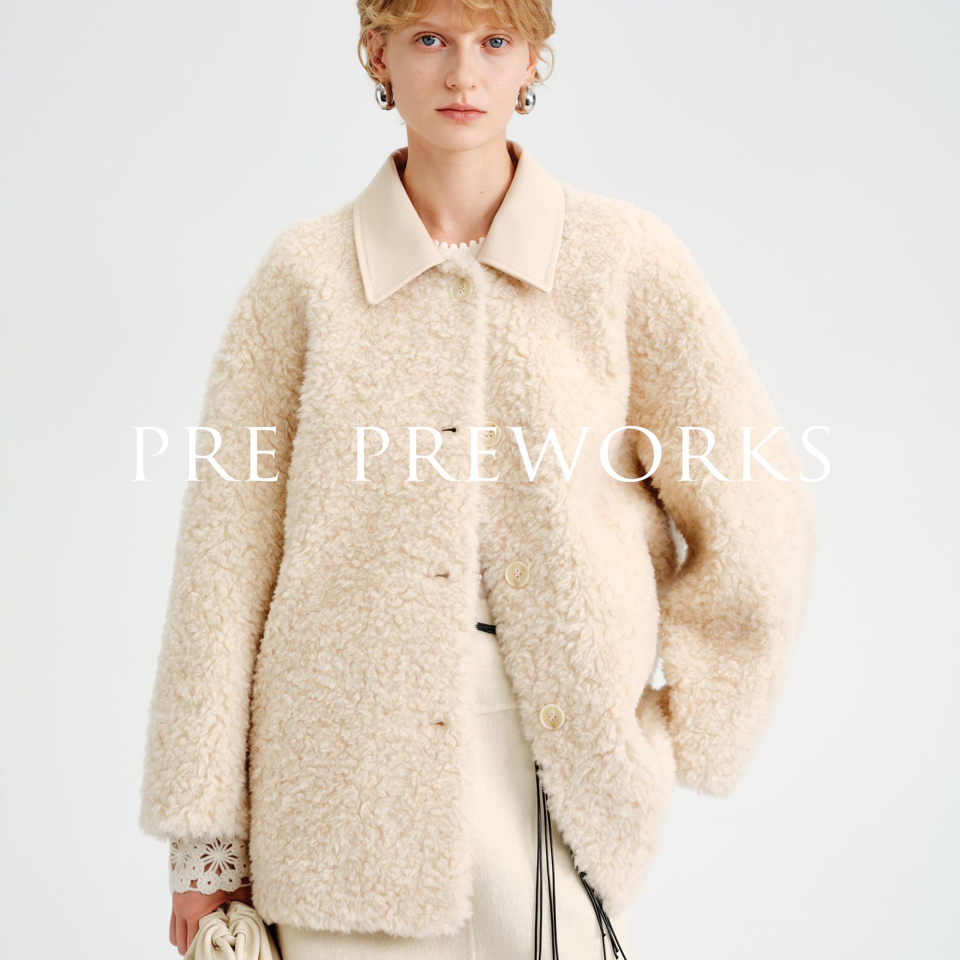 羊毛翻领中长款大衣羊羔毛外套