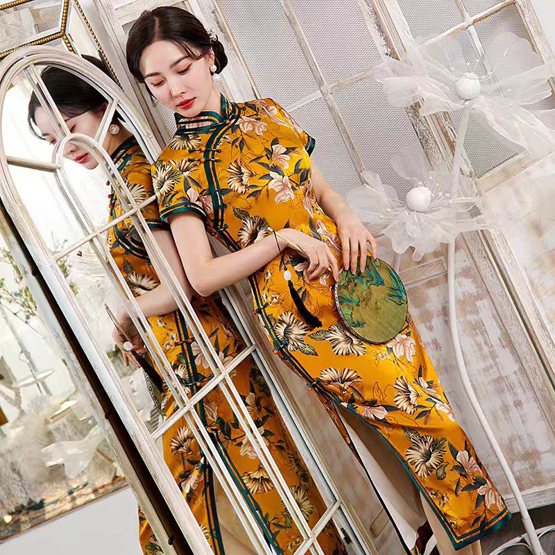 9049-bxy桑蚕丝新中式老上海旗袍夏季2025新款民国高贵长款杭州