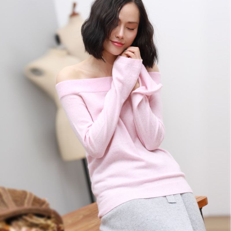 【丽公主专属】 修身一字肩羊绒衫长袖套头纯羊绒衫针织衫17221