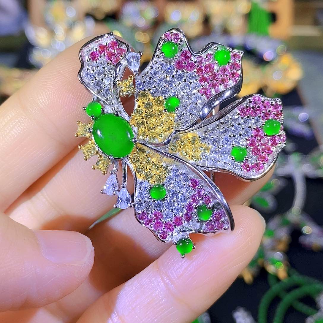 吊坠(不含链)银S925镶嵌翡翠