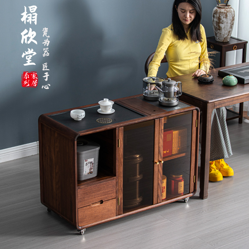 胡桃木移动茶水柜家用茶台烧水壶一体小户型阳台泡茶桌实木茶几