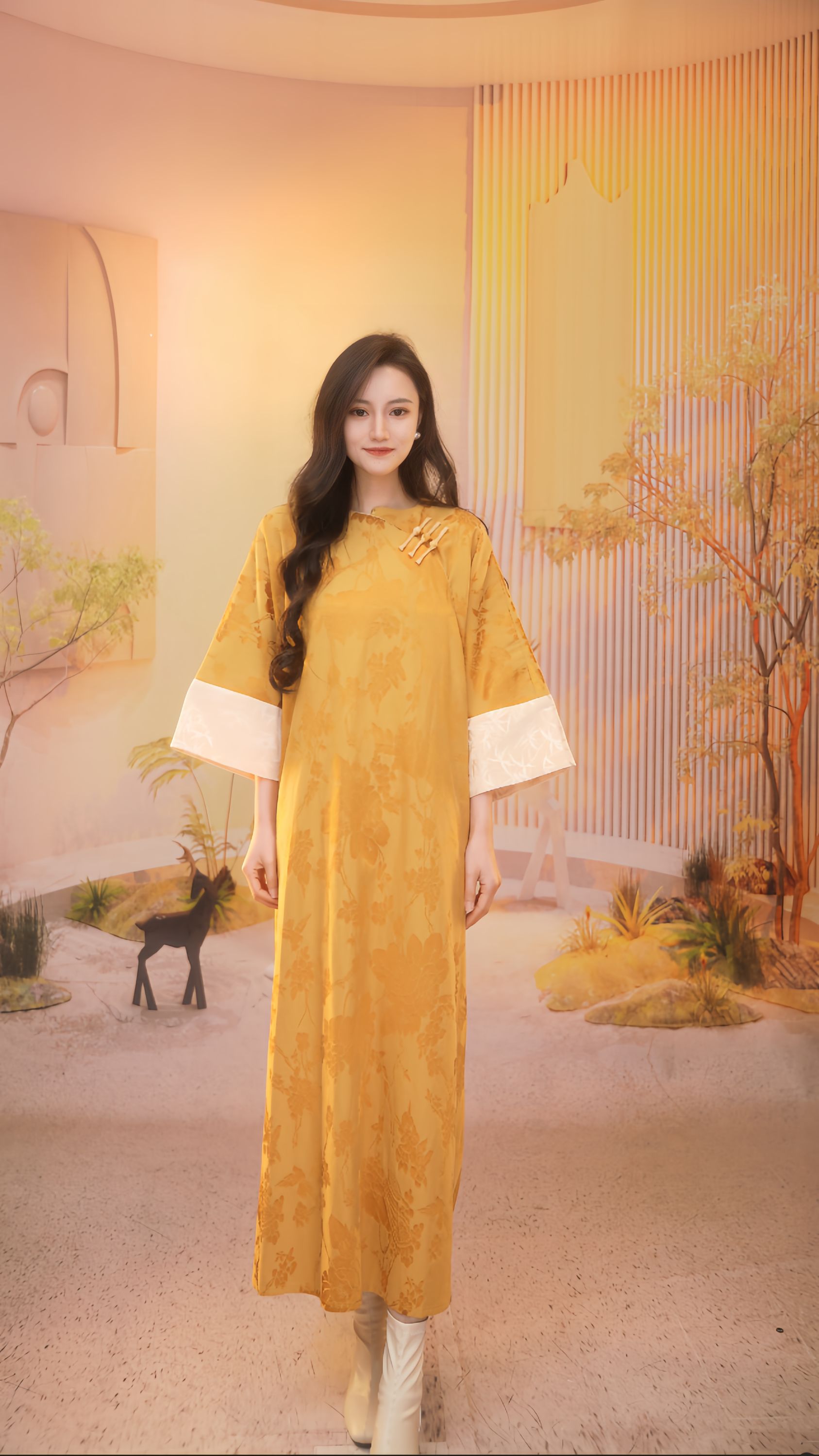 [宋韵流芳]2025年新中式禅意盘口东方美学连衣裙2025A351-香雪