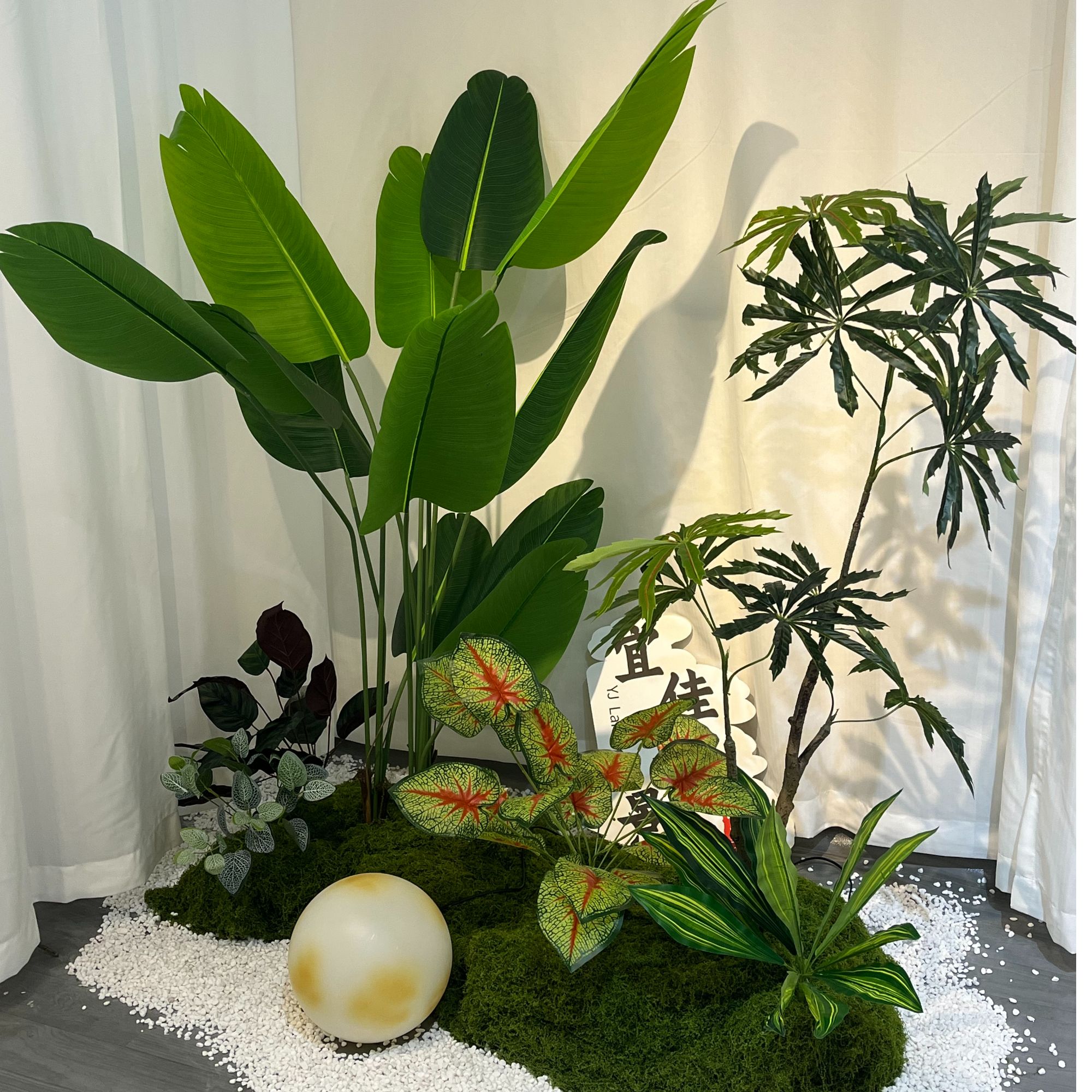 室内景观布置必备真假绿植造景组合楼梯下玄关装饰