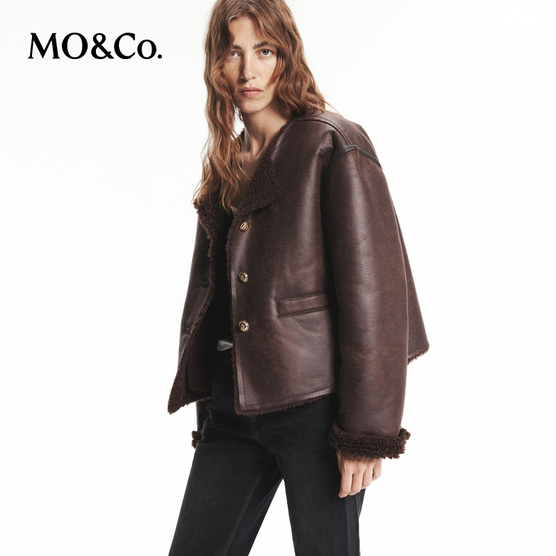 【粉丝专享】MOCO夹克毛边华丽金扣廓形短款复古外套MBD3JKTT03