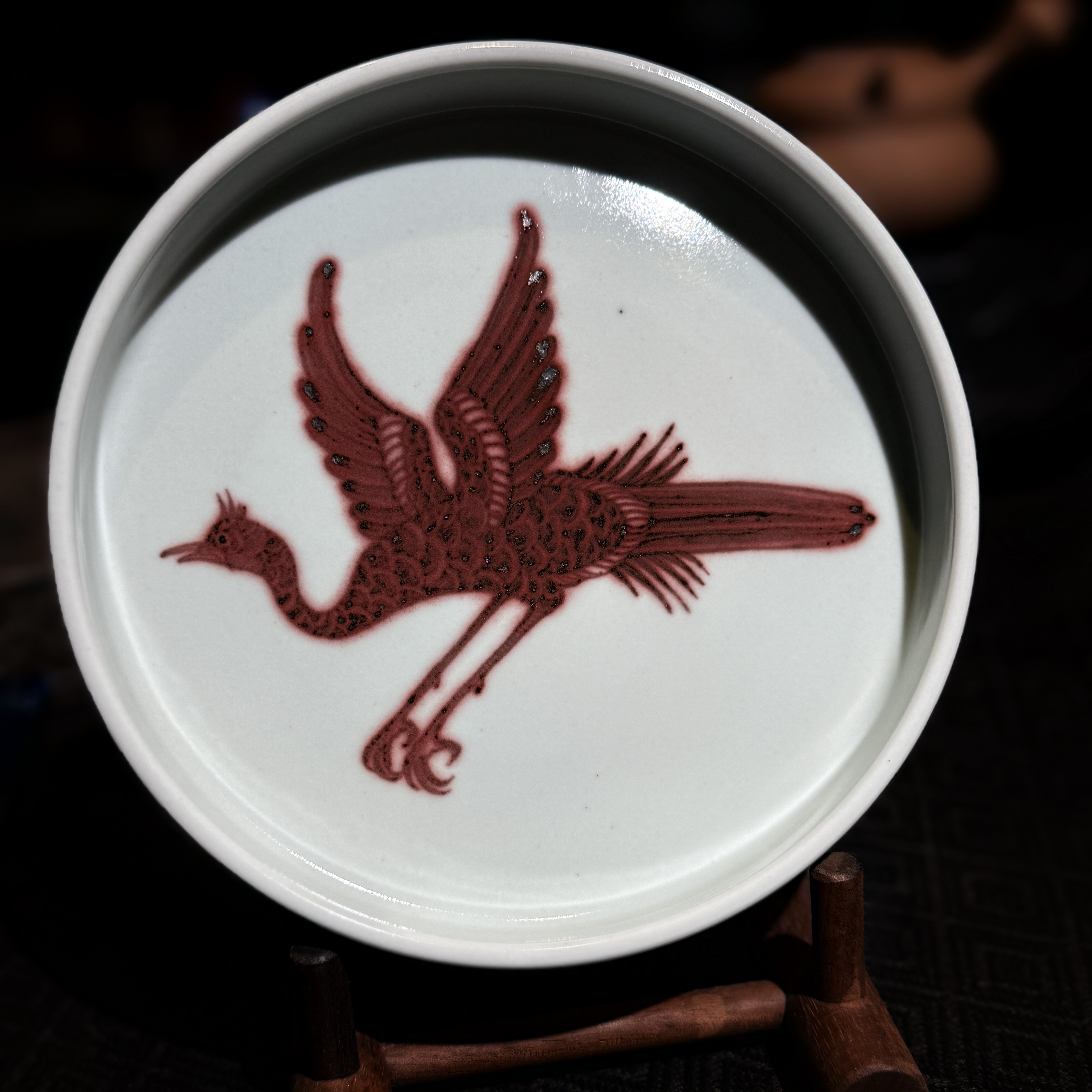 克勤堂釉里红18孔雀壶承