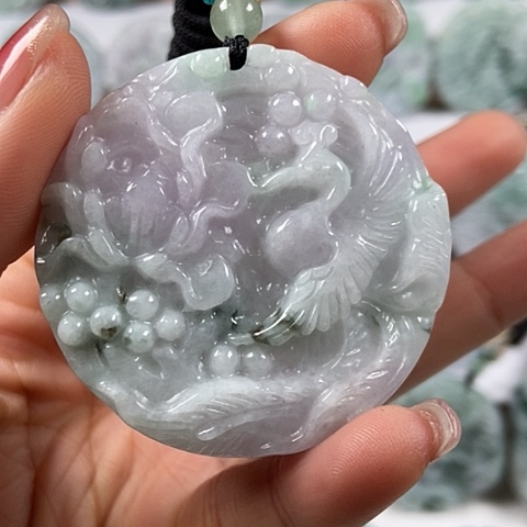 翡翠颈饰未镶嵌凤穿牡丹两面工福利